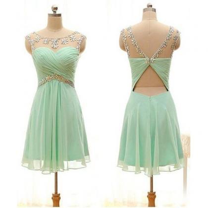 Sleeveless Mint Chiffon Homecoming Dresses..